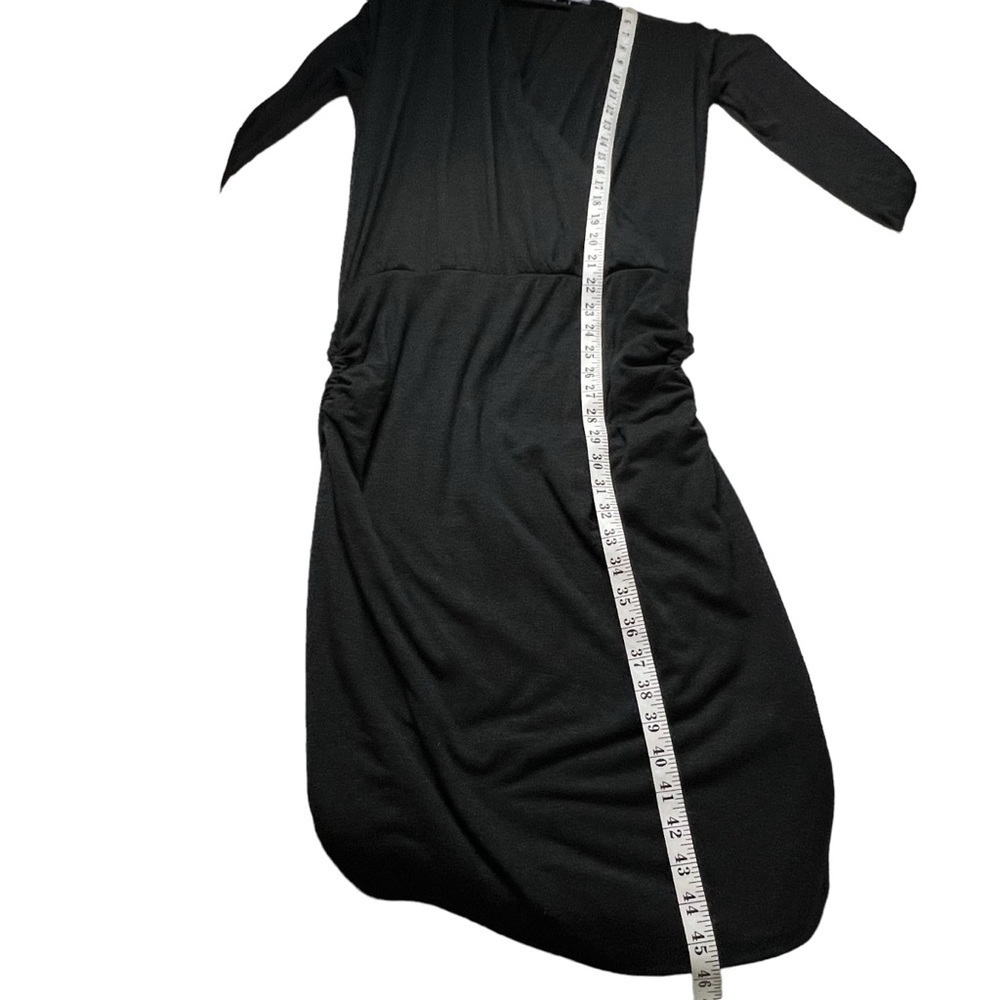 Michael Stars Modal Dress Women's Large Charcoal Grey Faux Wrap LS Rouched Sides - Picture 7 of 8